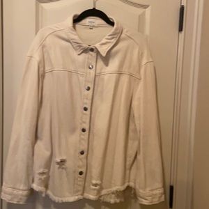 Cream Corduroy Distressed Shacket S/M